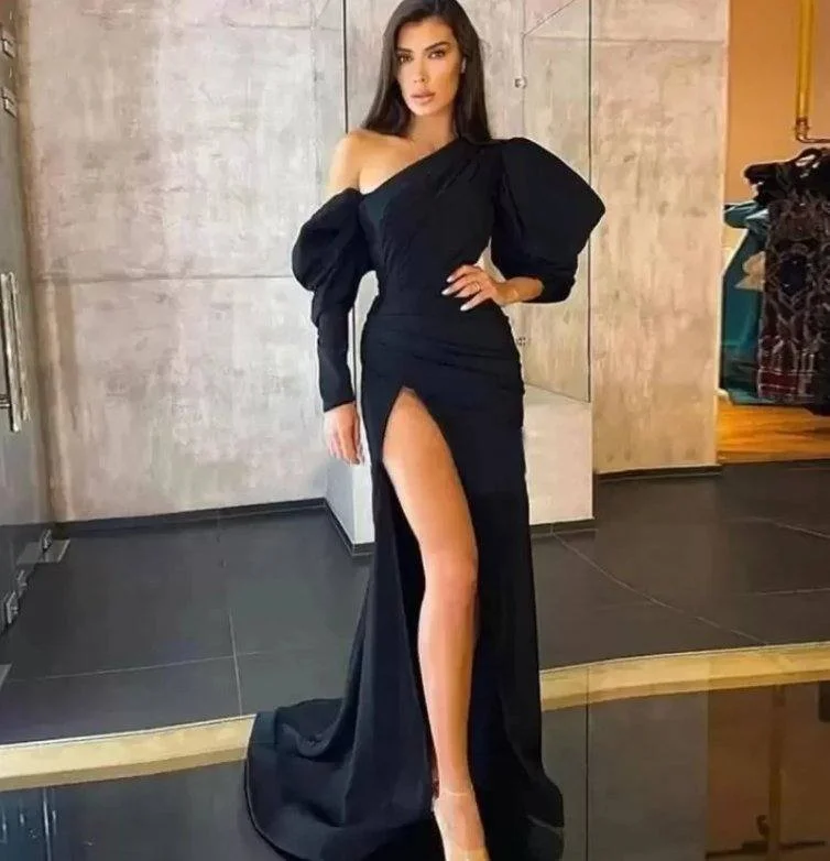Black Evening Dresses Mermaid Long Sleeves Chiffon Slit Sexy Long Turkey Dubai Saudi Arabic Evening Gown Prom Dresses Tunics Fashionable chic Black Evening Dresses Mermaid Long Sleeves Chiffon Slit Sexy Long Turkey Dubai Saudi Arabic Evening Gown Prom Dresses Tunics Fashionable chic