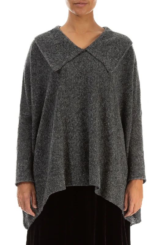 Relaxed Collar Grey Wool Sweater Modern Contemporary Chic