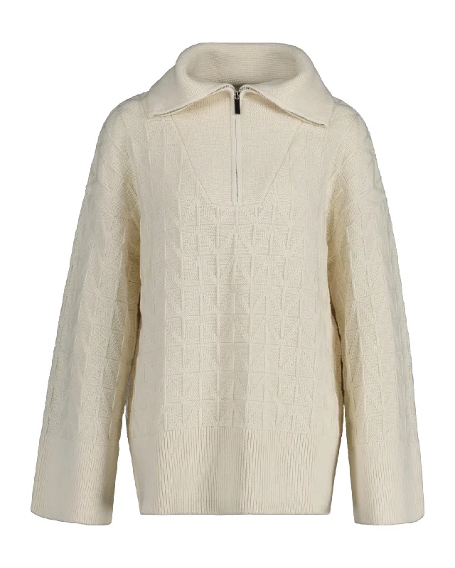 Herringbone Half-Zip Sweater - Cream Collared Crew Neck Turtle Neck