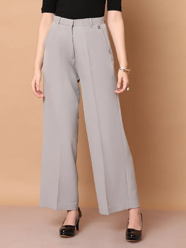 Grey Blended Empowered Chic Wide Leg Trouser Trousers Top Rated