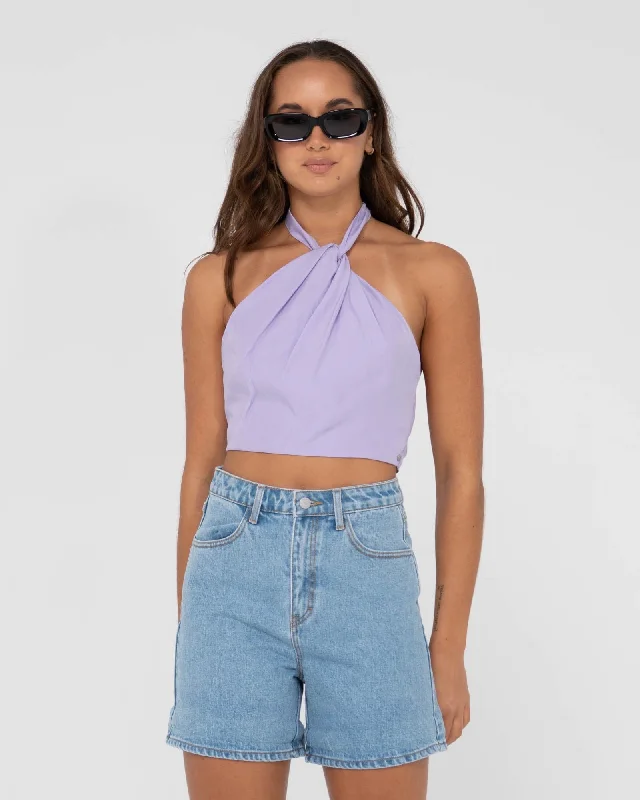 Rusty Harlet Twisted Halter Crop Top Boxy Fit Fitted Loose