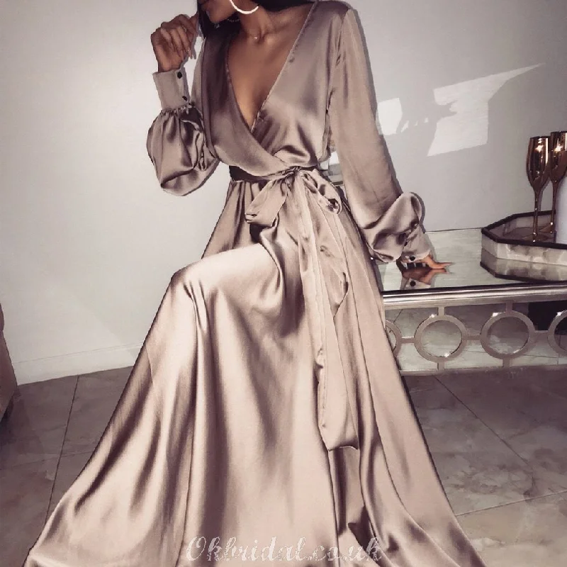 Charming A-line Long Sleeve Deep V-neck Long Prom Dress, FC2182 Tunics Essential wardrobe Charming A-line Long Sleeve Deep V-neck Long Prom Dress, FC2182 Tunics Essential wardrobe