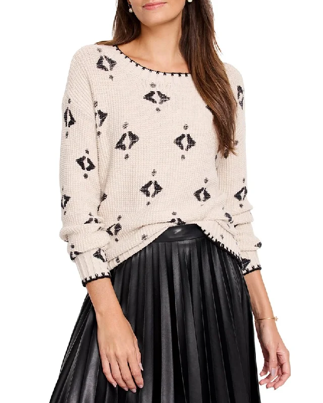 NIC+ZOE Printed Texture Sweater Boat Neck Shawl Collar Notched Collar