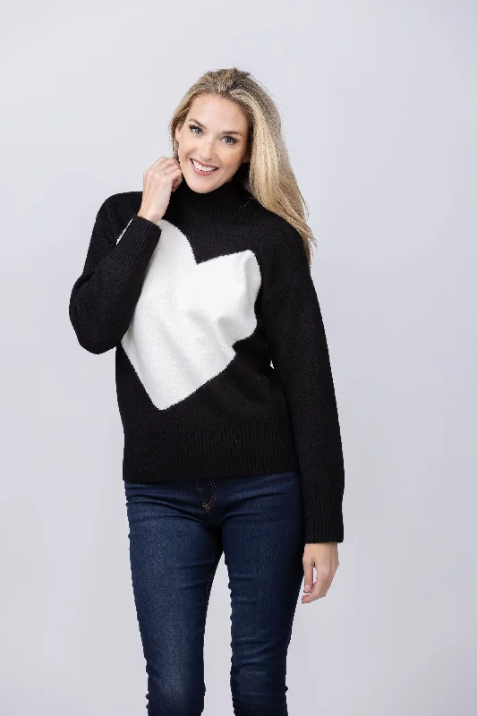 Love Token Heart Sweater in Black Cashmere Blend Cotton Blend Poly Blend