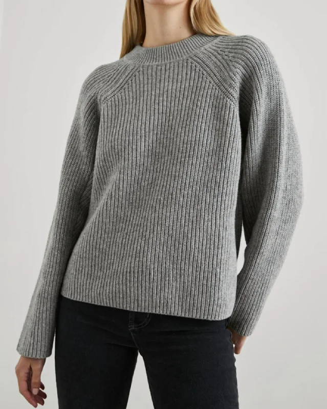 Rita Sweater In Heather Grey Front Pockets Side Pockets Patch Pockets