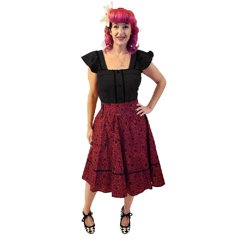 Anita Swing Skirt in Red Floral corduroy skirt durable