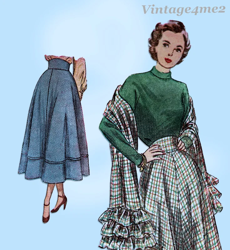 Simplicity 2580: 1940s Charming Misses Ruffled Skirt & Stole Vintage Sewing Pattern midi skirt versatile