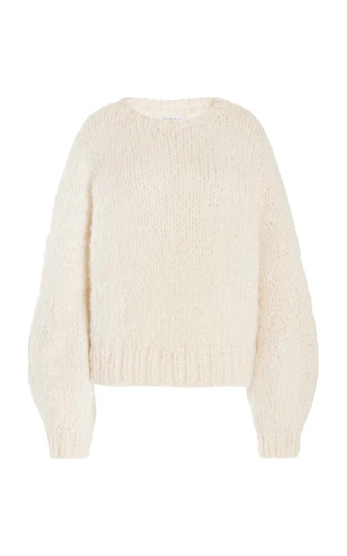 Clarissa Knit Sweater in Ivory Welfat Cashmere Stretchy Elastic Breathable