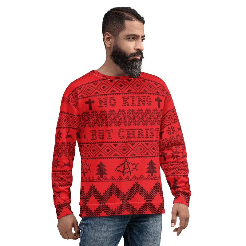 AnarchoChristian No King but Christ Unisex Ugly Christmas Sweater Ribbed Striped Patterned
