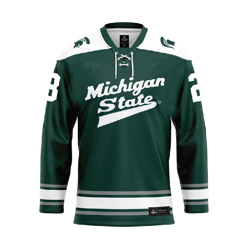 Michigan State - NCAA Women's Ice Hockey : Karsen Dorwart - Green Hockey Jersey High Neck Jersey Shirt