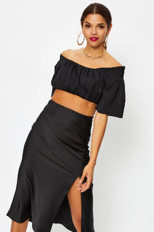 Black Crop Top Short Sleeve Satin Hooded Caped Shawl Collar