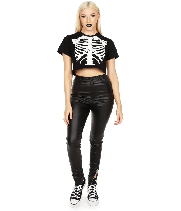 Women's Skeleton Crop Top Spandex Blend Rayon Blend Denim Blend