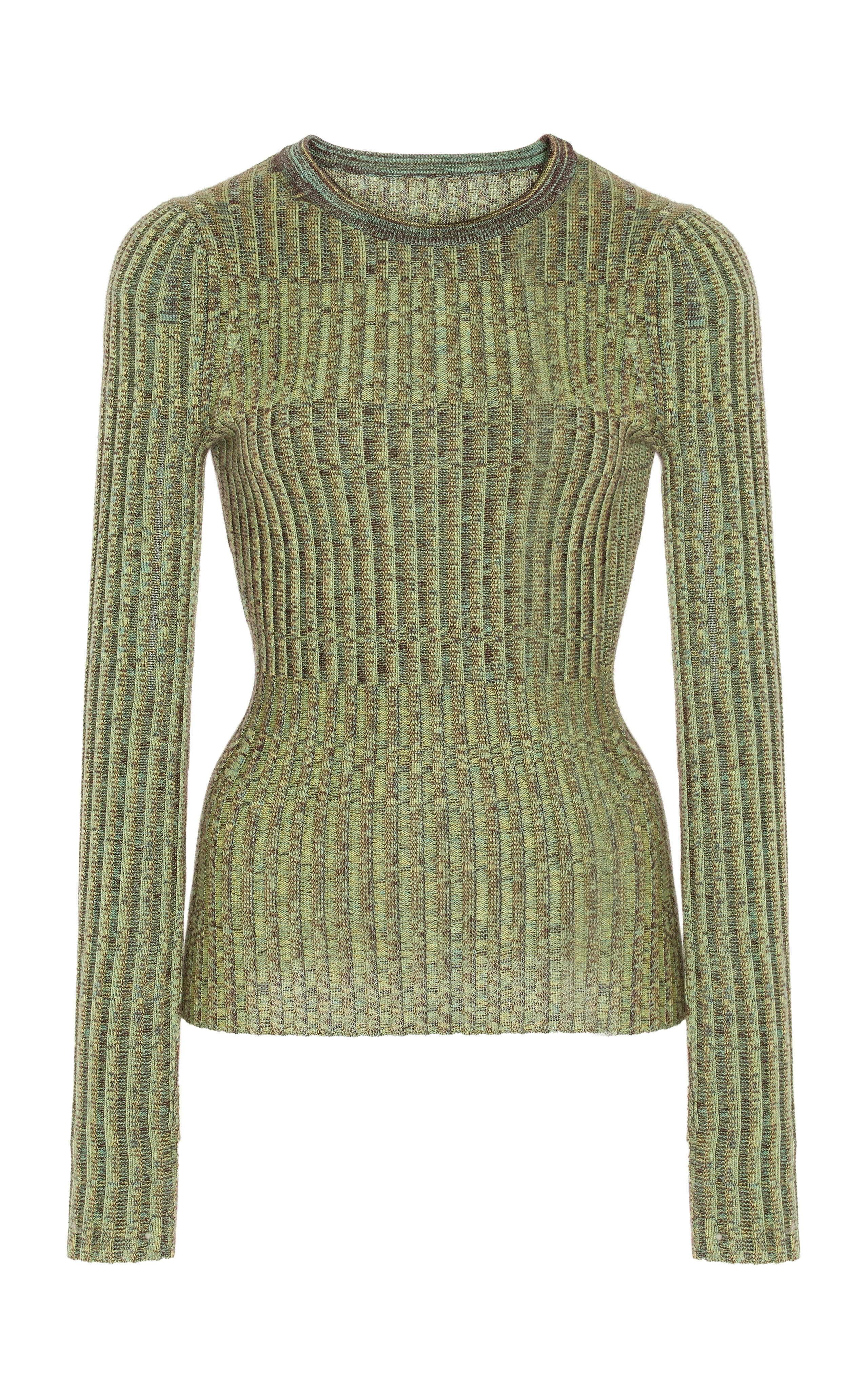 Willow Knit Sweater in Green Multi Cashmere Silk Polka Dot Checkered Tartan