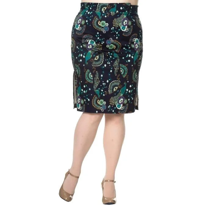 Banned Proud Peacock Pencil Skirt zip skirt side