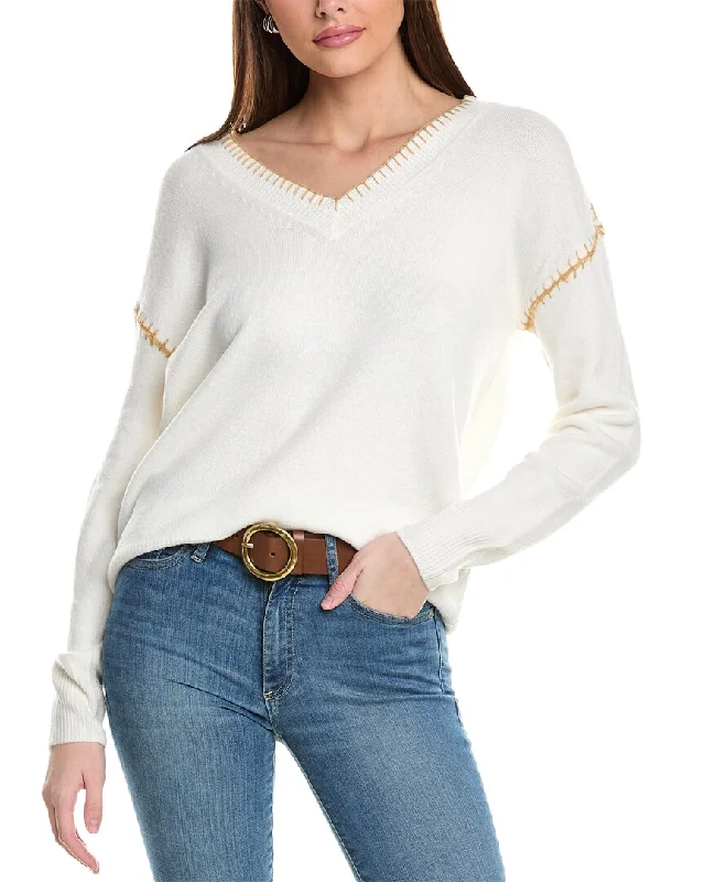 Vince Camuto Whipstitch Sweater Mesh Sweater Canvas Denim