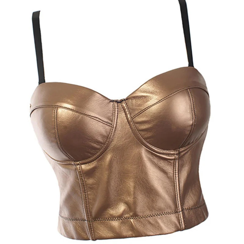 Maxbell Women Bra Tops Spaghetti Camisole Leather Tank Crop Top  78x22CM 40 to 90C Gold Chenille Blend Fleece Blend Nylon Blend