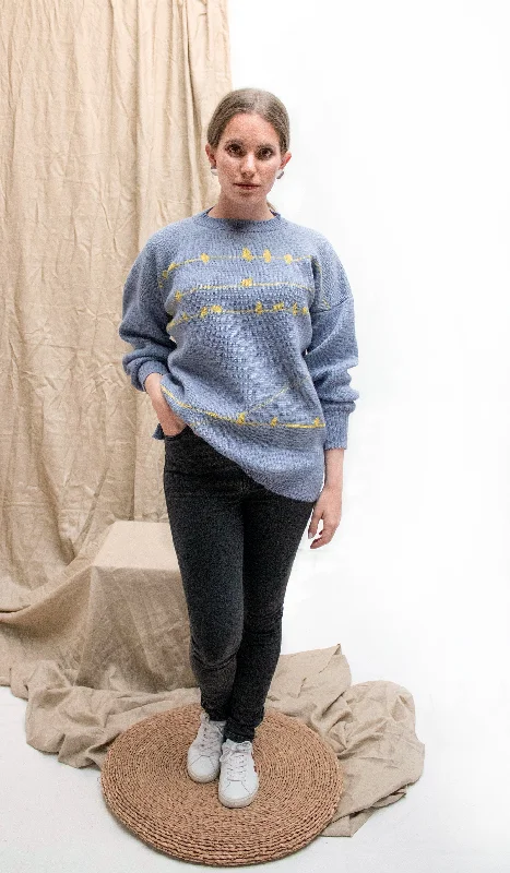 Pajaritos Alpaca Sweater - Light Blue and Yellow Stretchy Elastic Breathable