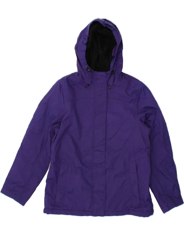 L.L.BEAN Womens Hooded Windbreaker Jacket UK 10 Small Purple Nylon Denim Fabric Leather Fabric Suede Fabric