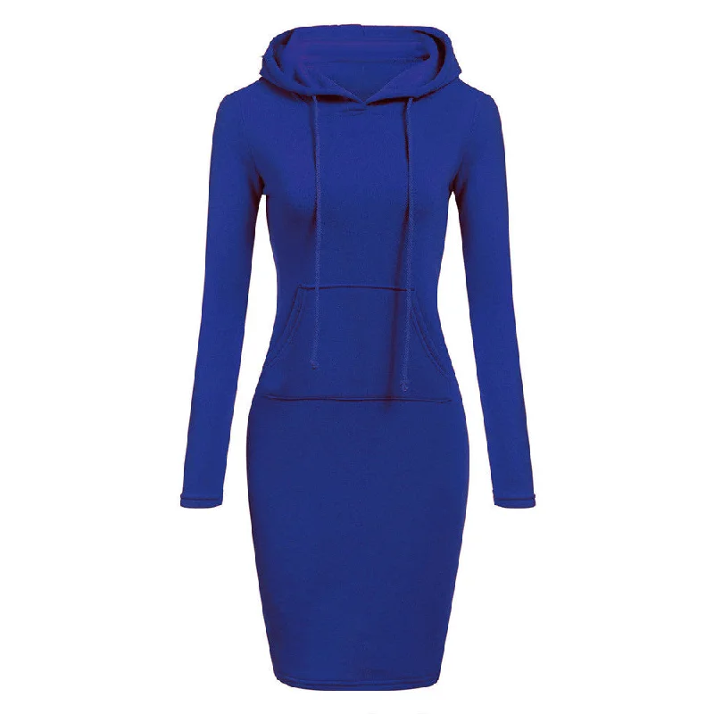 2020 Women's Dresses Women Dress 2020 Vestidos Womens Long Sleeve Solid Patchwork O Neck Casual Long Hooded Sweatershirt Dress Solid Print Embellished