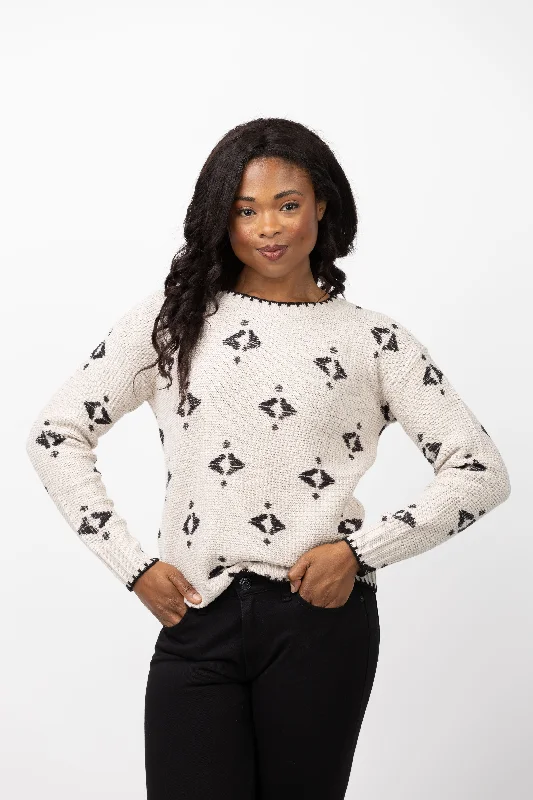 Nic + Zoe Printed Texture Sweater in Neutral Mix Polka Dot Checkered Tartan