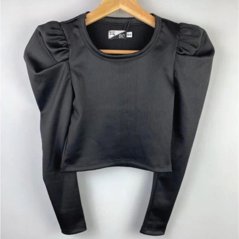 If So Black Satin Puffed Sleeve L/S Crop Top Print Jacquard Patchwork
