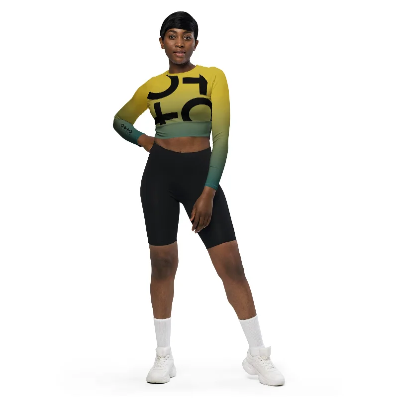 Miami Sunrise Women's Recycled Long-sleeve Crop Top Zippered Front Buttoned Front Snap Front