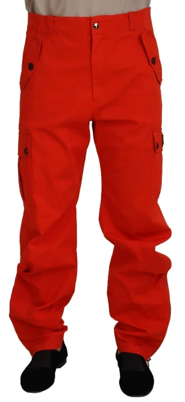 Elegant Red Cotton Blend Trousers Trousers Occasion Special