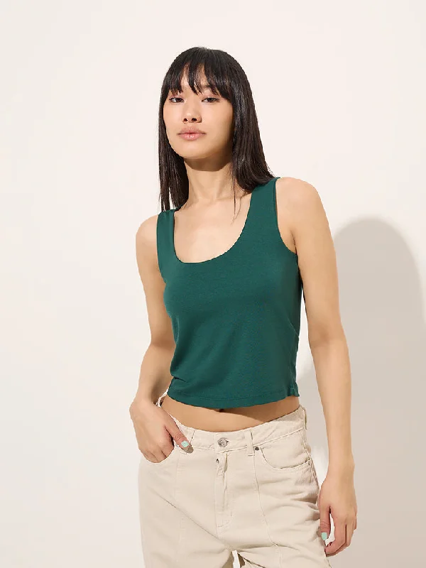 Nuon Dark Green Solid Tank Top lemon yellow tank