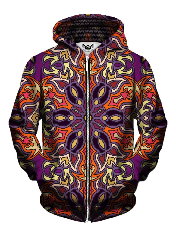 Nouveau Trippy Retro Mandala Zip-Up Hoodie Hoodie with Rhinestones Sparkly Elegant