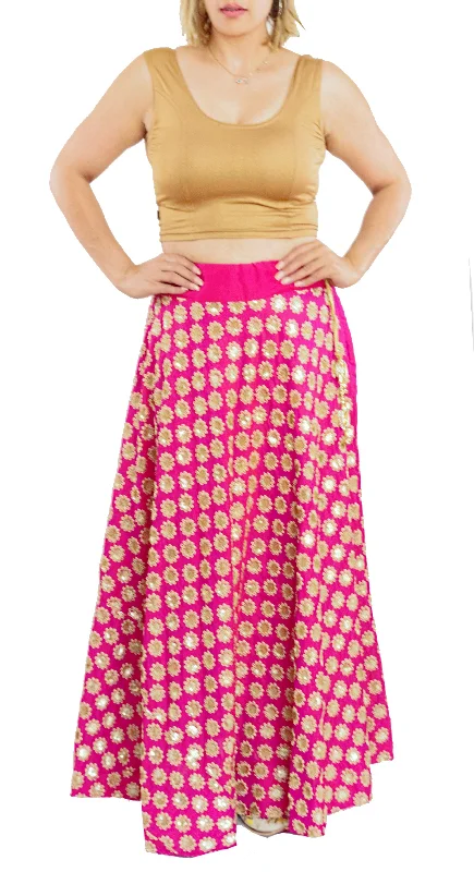 Pink Color Silk Skirt with Zari Flowers silk skirt sleek