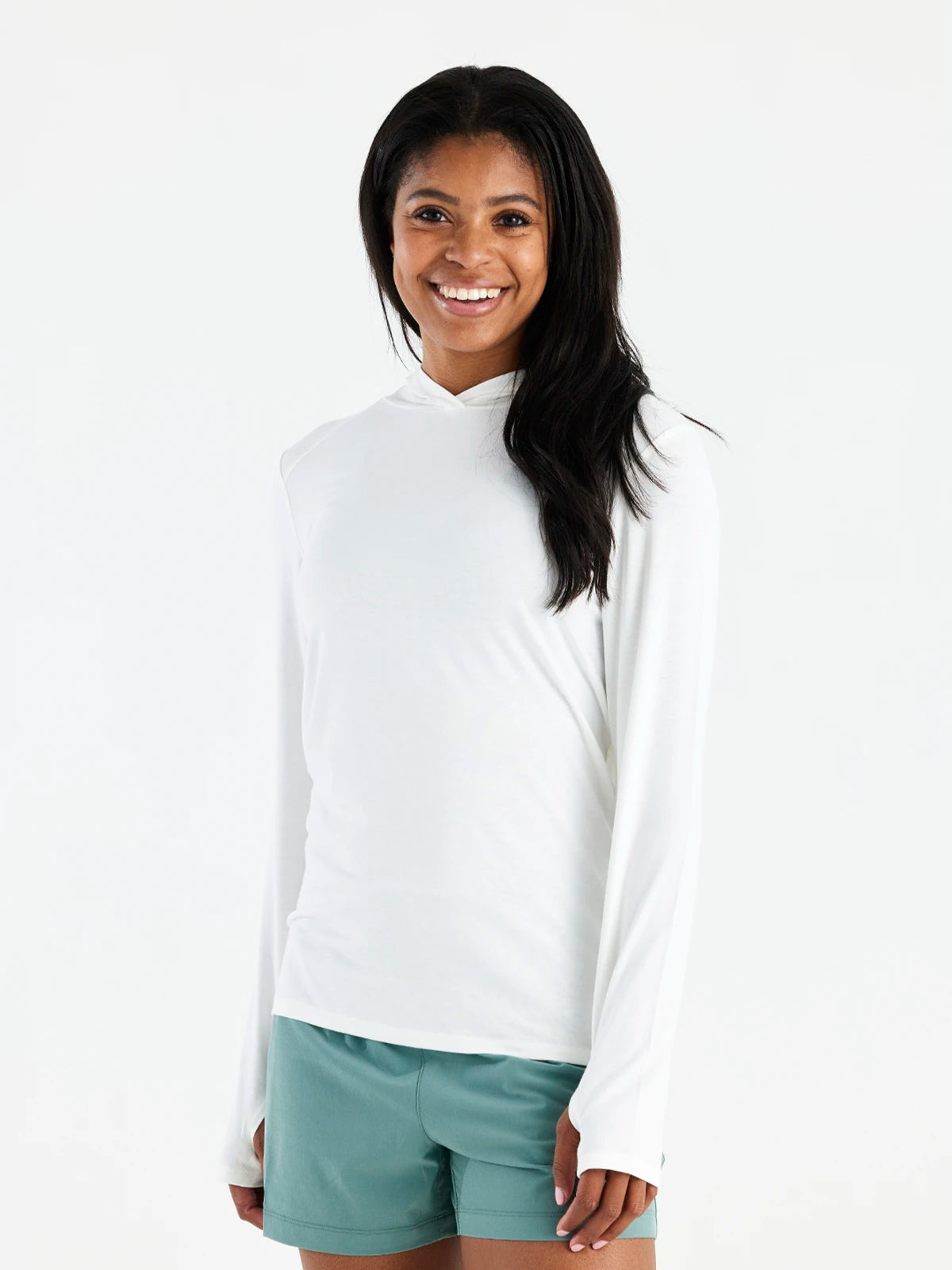 Women's Bamboo Shade Hoodie II - Bright White Hoodie with Color Block Contrast Stylish