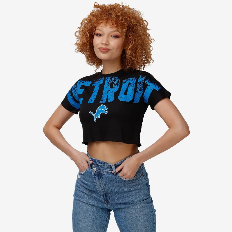 Detroit Lions Womens Distressed Wordmark Crop Top Wool Fabric Cashmere Fabric Tweed Fabric