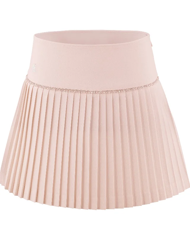 [FL Signature] Pearl & Bead Flare Pleated Skirt - Pink silk skirt lustrous