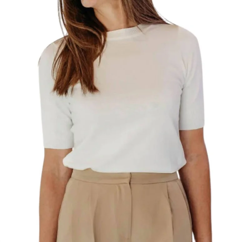 Tenise Light Basic Knit Sweater In White Notch Collar Peter Pan Collar Cowl Neck