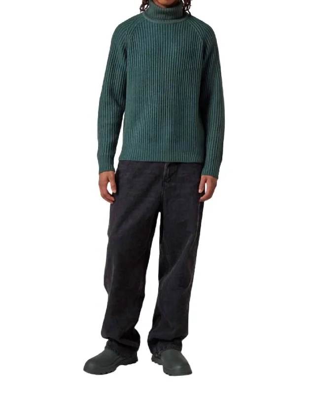 Ettore Turtle Neck Sweater Top In Green Gable Handmade Hand-knitted Hand-woven