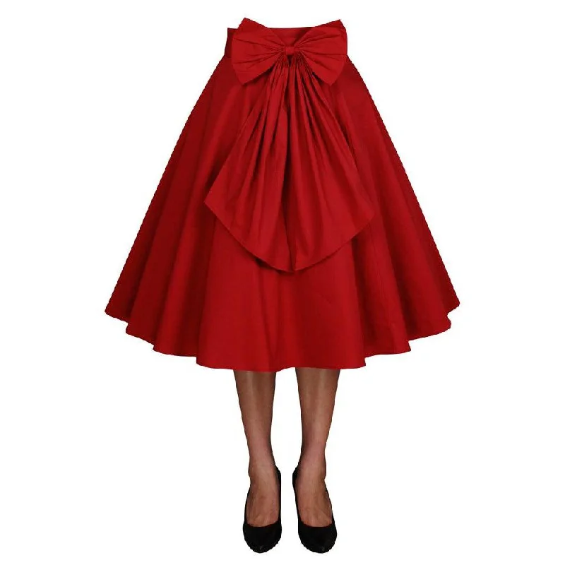 Betty Bow Circle Skirt in Red asymmetrical skirt cut