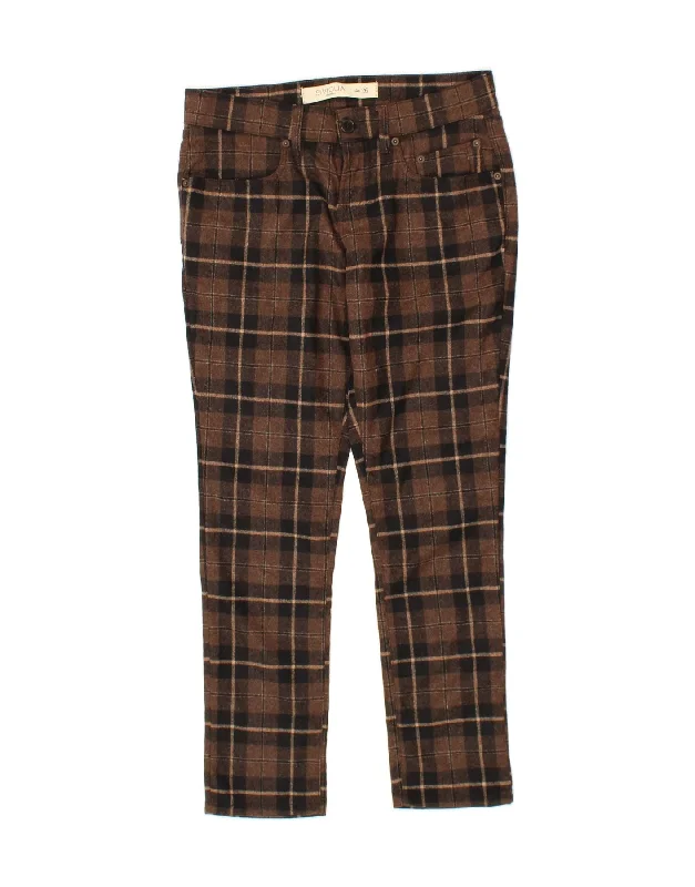 SIVIGLIA Womens Slim Casual Trousers W26 L28  Brown Check Cotton Trousers Bootcut Casual