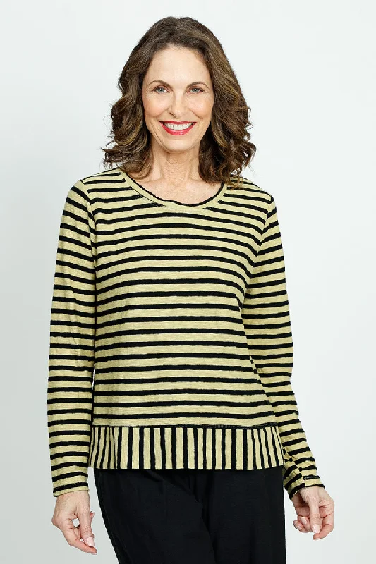 Organic Rags Stripe Crop Top Notch Collar Peter Pan Collar Cowl Neck