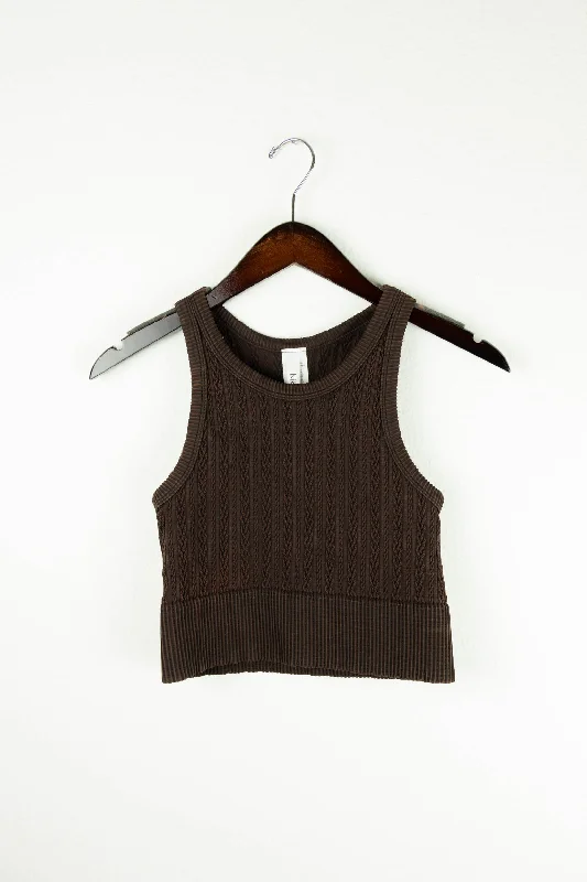 Billie Cable Knit Highneck Crop Top | Vintage Chocolate Lace Blend Ribbed Blend Corduroy Blend