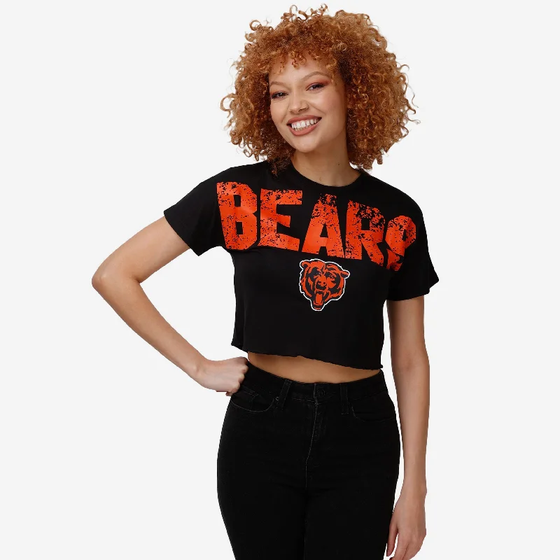 Chicago Bears Womens Distressed Wordmark Crop Top Cotton Fabric Linen Fabric Terry Fabric