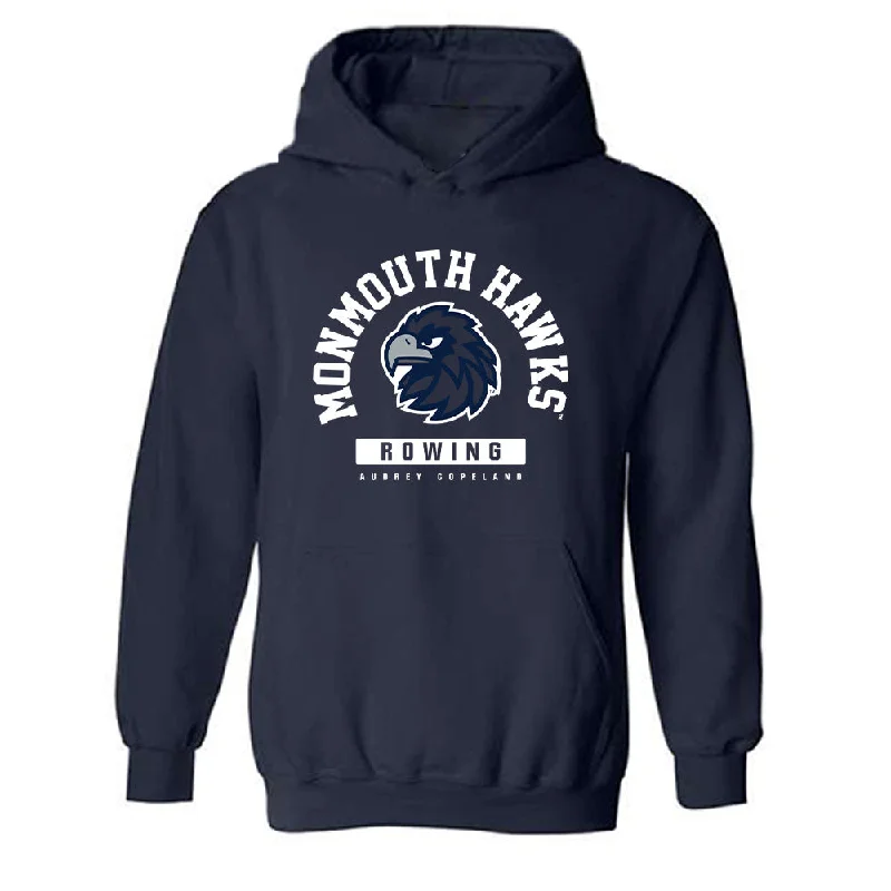 Monmouth - NCAA Women's Rowing : Audrey Copeland - Classic Fashion Shersey Hooded Sweatshirt Hoodie with Exposed Zipper Edgy Industrial