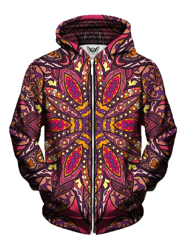 Floral Sunset Retro Flower Mandala Zip-Up Hoodie Hoodie with Sequins Glamorous Eye-catching