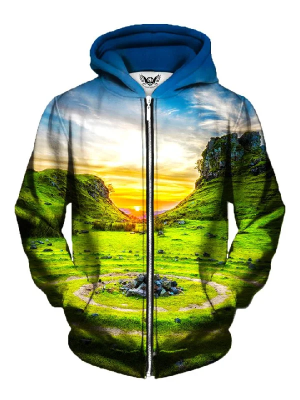 Serenity Zen Rock Garden Zip-Up Hoodie Hoodie with Metallic Shiny Futuristic