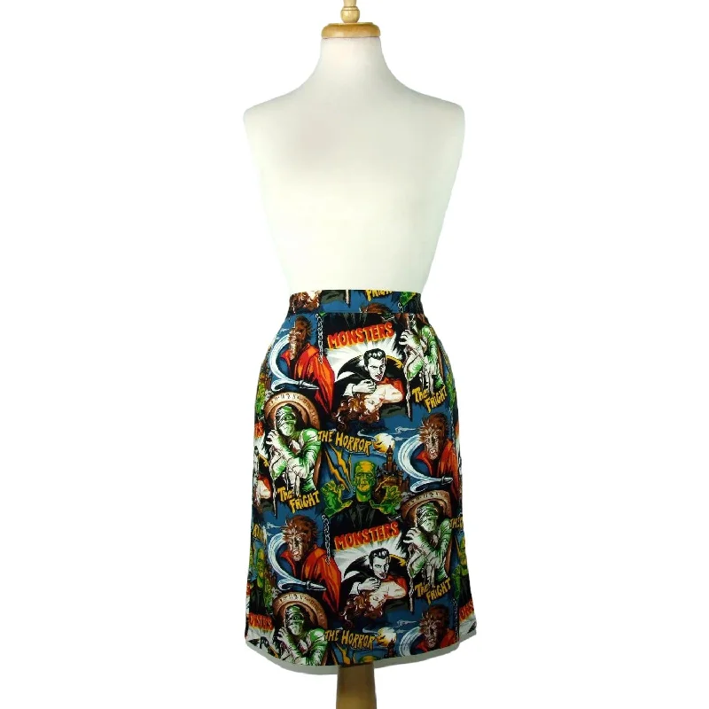 Hemet Hollywood Horror Monsters Pencil Skirt linen skirt light