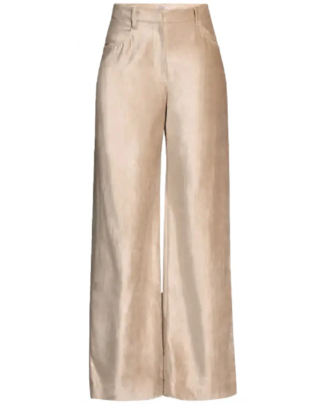 Beige Velvet Loose Trouser Trousers Silk Elegant