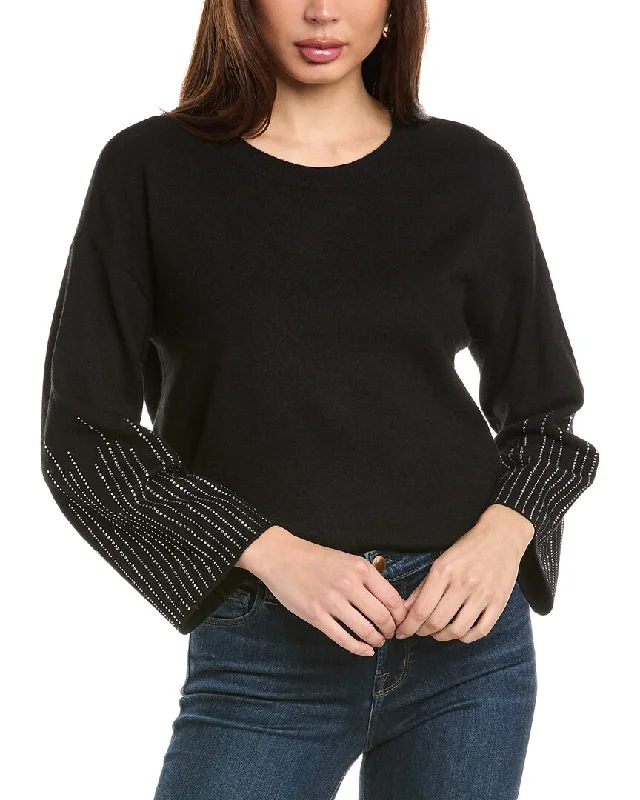 Vince Camuto Rhinestone Wool-Blend Sweater Chenille Blend Fleece Blend Nylon Blend