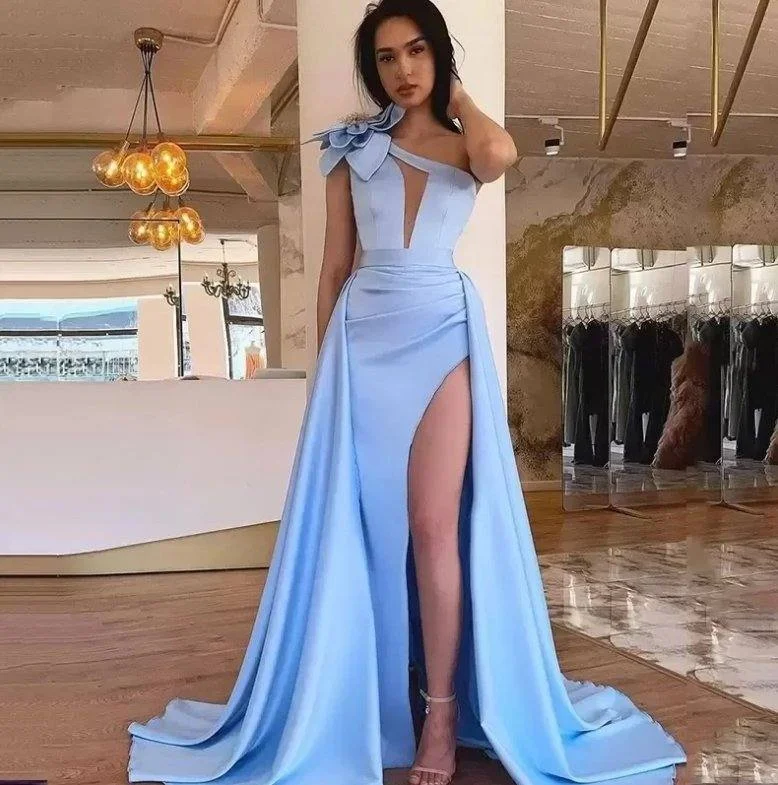 Sky Blue Evening Dresses A-line One-shoulder Beaded Slit Long Turkey Dubai Saudi Arabic Evening Gown Prom Dresses Tunics Chic elegant Sky Blue Evening Dresses A-line One-shoulder Beaded Slit Long Turkey Dubai Saudi Arabic Evening Gown Prom Dresses Tunics Chic elegant