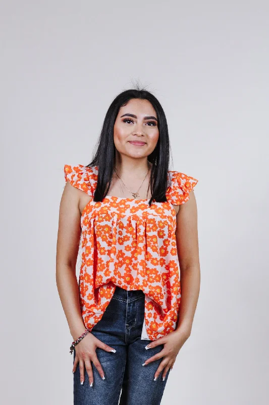 Worth The Risk Orange Floral Tank sequin tank top