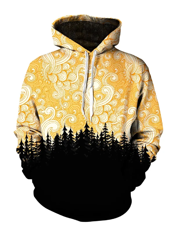 Yellow Swirl Treeline Pullover Hoodie Hoodie with Button Placket Classic Preppy