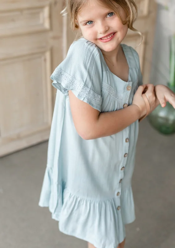 Girls Lace Trim Button Up Dress - FINAL SALE Tunics Travel practical